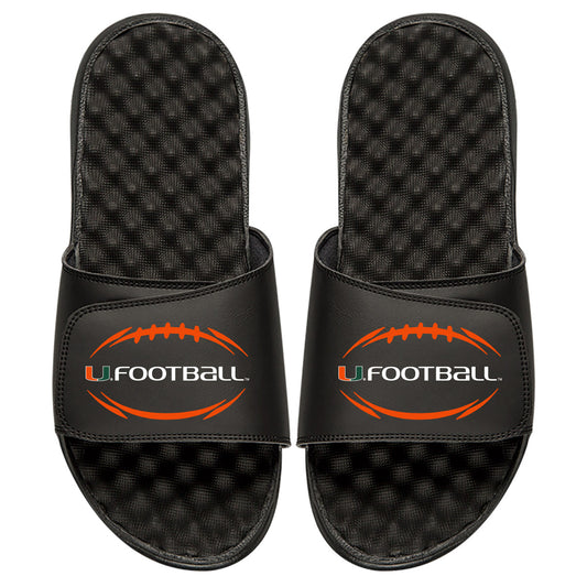 Men's ISlide Black Miami Hurricanes Football Logo Slide Sandals