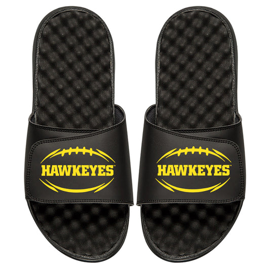 Youth ISlide Black Iowa Hawkeyes Football Logo Slide Sandals