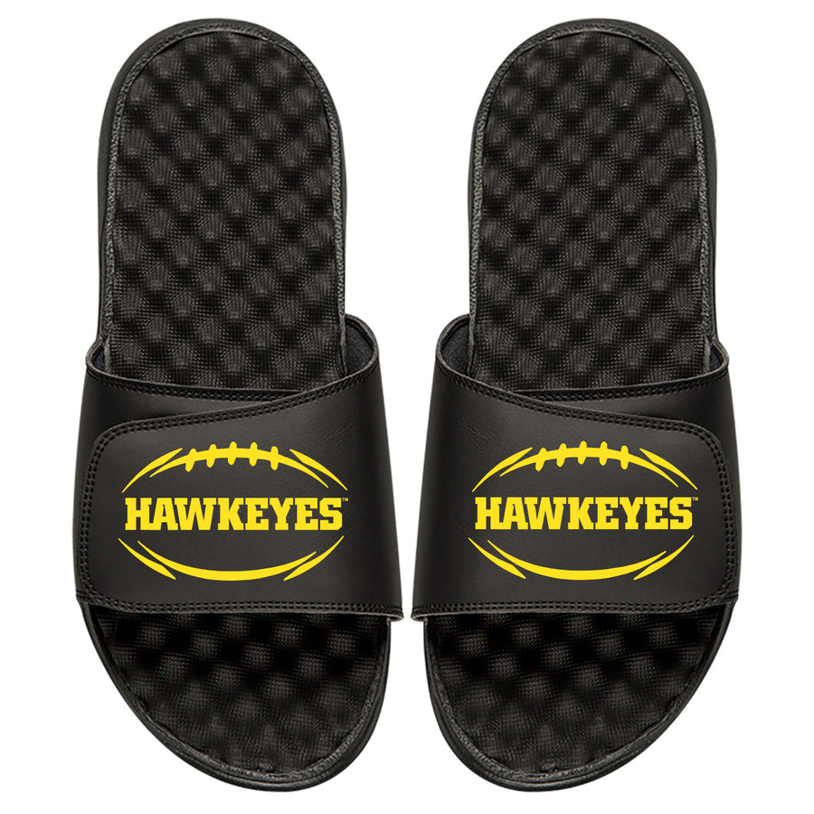 Youth ISlide Black Iowa Hawkeyes Football Logo Slide Sandals