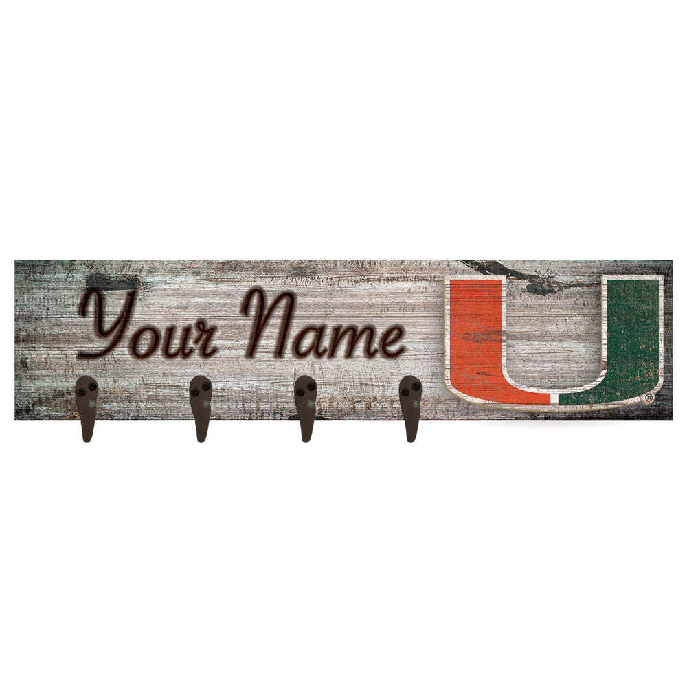 Miami Hurricanes 24" x 6" Personalized Mounted Coat Hanger