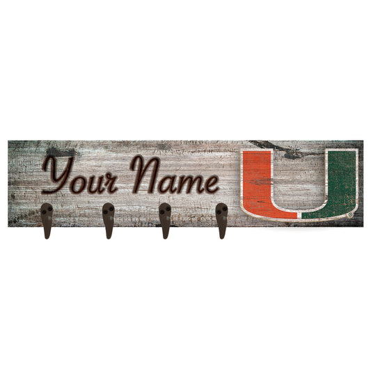 Miami Hurricanes 24" x 6" Personalized Mounted Coat Hanger