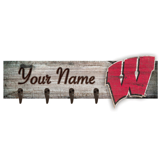 Wisconsin Badgers 24" x 6" Personalized Mounted Coat Hanger
