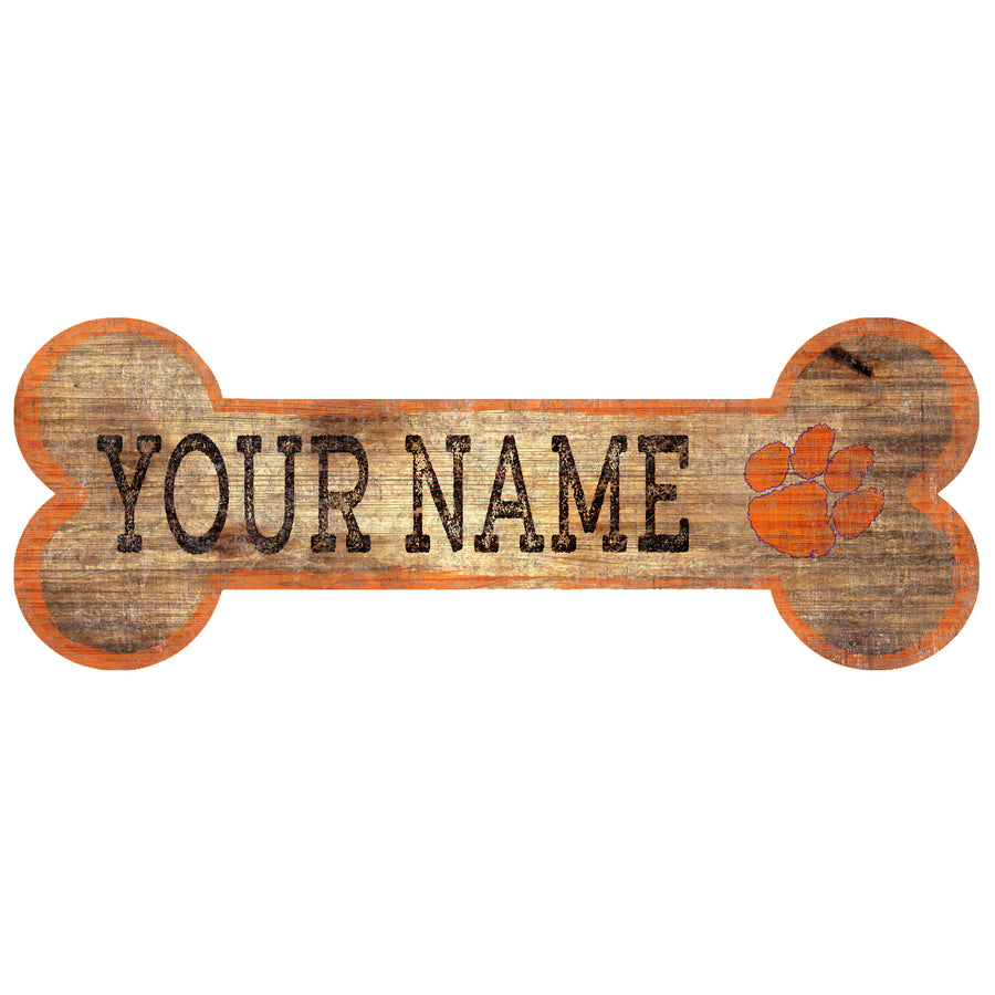 Clemson Tigers 12" x 6" Personalized Dog Bone Sign