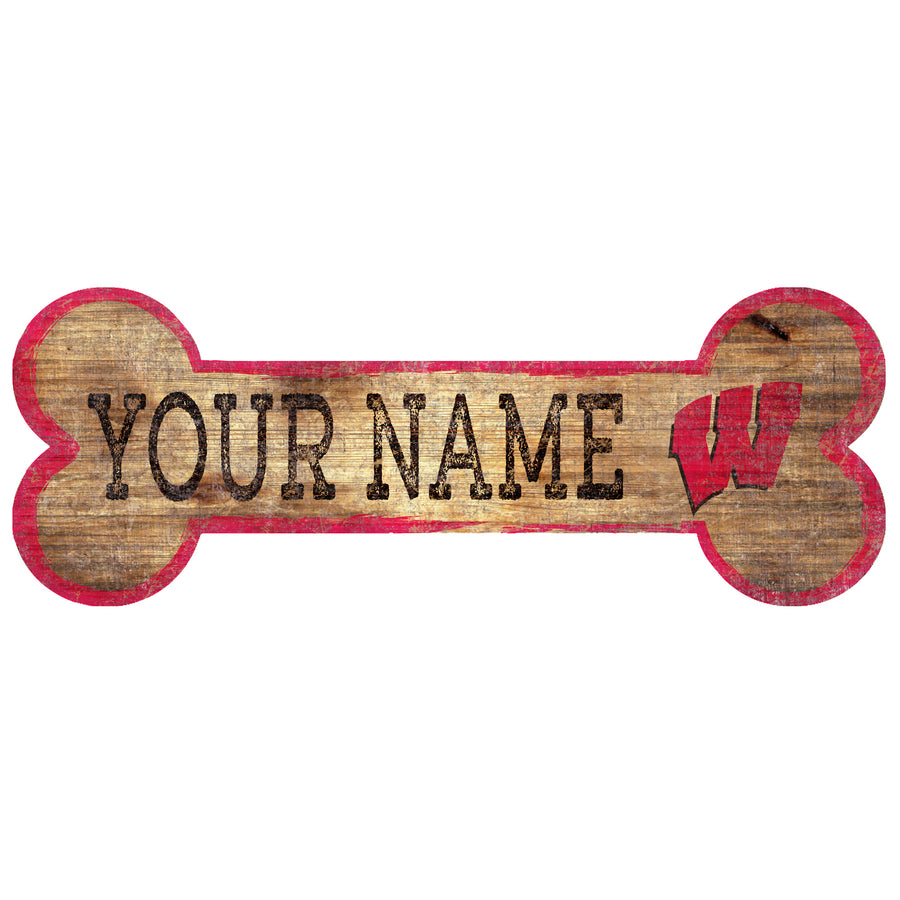 Wisconsin Badgers 12" x 6" Personalized Dog Bone Sign