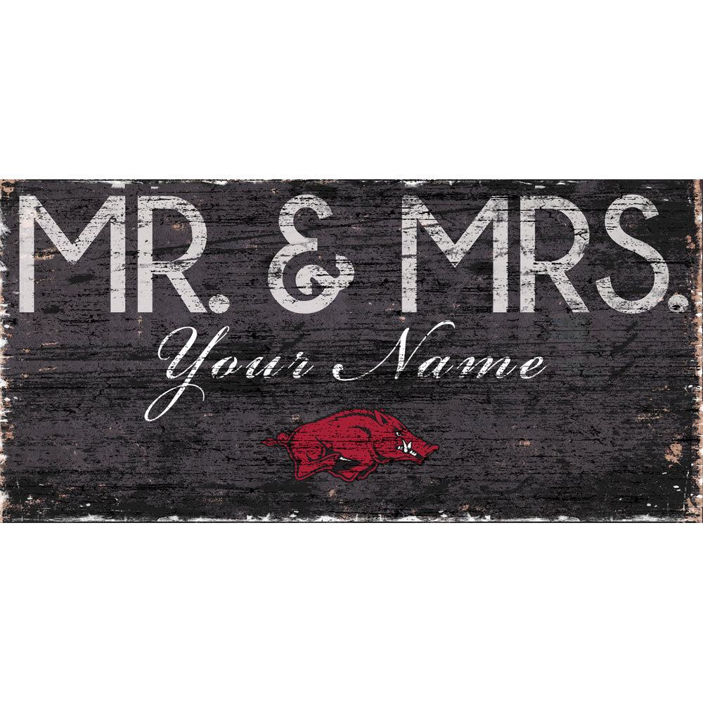 Arkansas Razorbacks 12" x 6" Personalized Mr. & Mrs. Sign