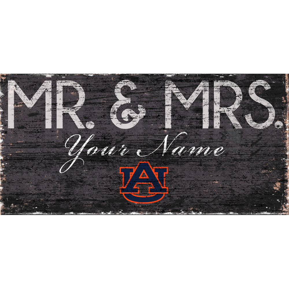 Auburn Tigers 12" x 6" Personalized Mr. & Mrs. Sign