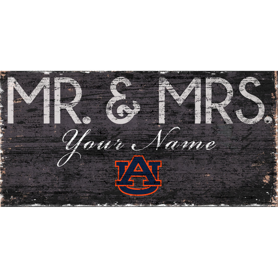 Auburn Tigers 12" x 6" Personalized Mr. & Mrs. Sign