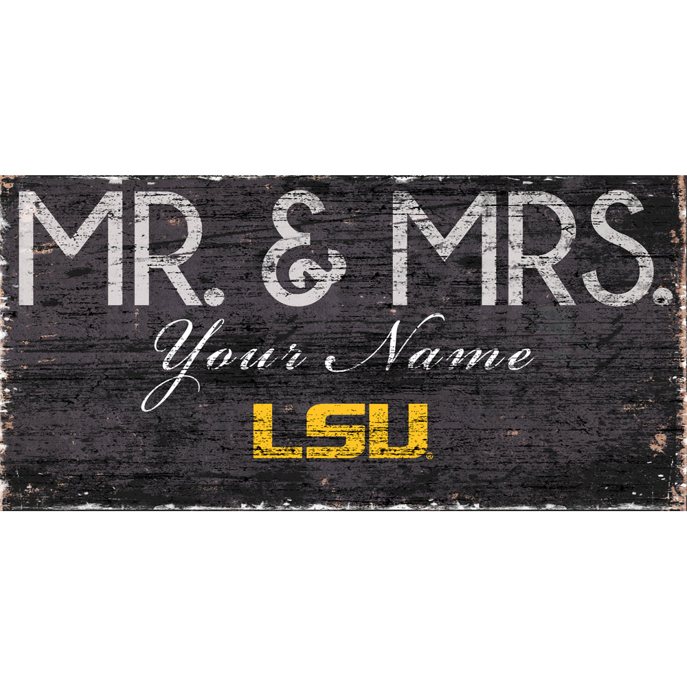 LSU Tigers 12" x 6" Personalized Mr. & Mrs. Sign
