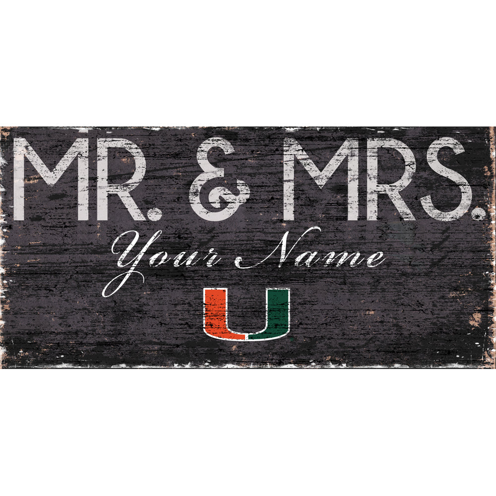 Miami Hurricanes 12" x 6" Personalized Mr. & Mrs. Sign