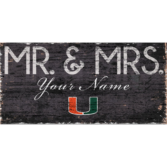 Miami Hurricanes 12" x 6" Personalized Mr. & Mrs. Sign