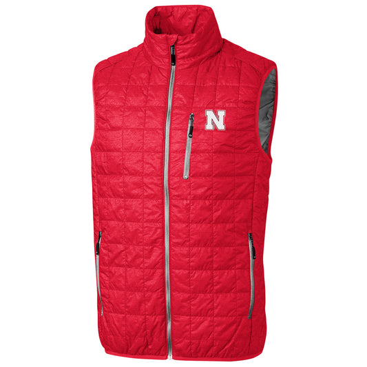 Men's Cutter & Buck Scarlet Nebraska Huskers Big & Tall Full-Zip Collegiate Rainier Vest