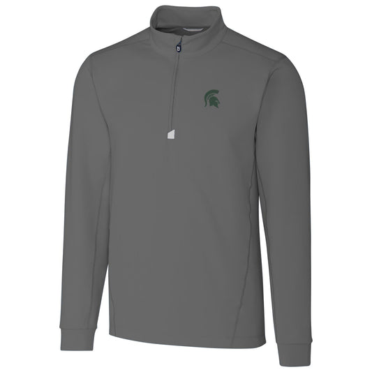 Men's Cutter & Buck Gray Michigan State Spartans Collegiate Big & Tall Traverse Half-Zip Jacket