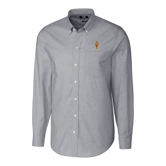 Men's Cutter & Buck Charcoal Arizona State Sun Devils Stretch Oxford Big & Tall Long Sleeve Button-Down Shirt