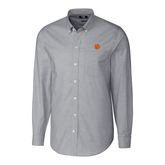 Men's Cutter & Buck Charcoal Clemson Tigers Stretch Oxford Big & Tall Long Sleeve Button-Down Shirt