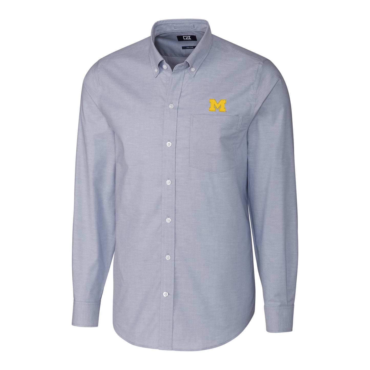 Men's Cutter & Buck Light Blue Michigan Wolverines Stretch Oxford Big & Tall Long Sleeve Button-Down Shirt