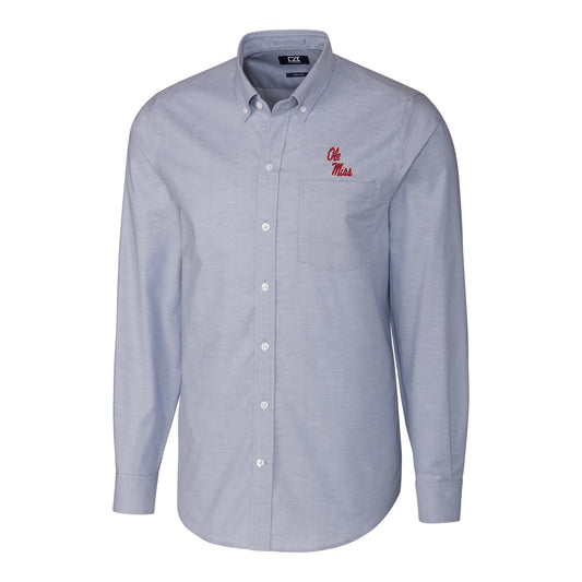 Men's Cutter & Buck Light Blue Ole Miss Rebels Stretch Oxford Big & Tall Long Sleeve Button-Down Shirt