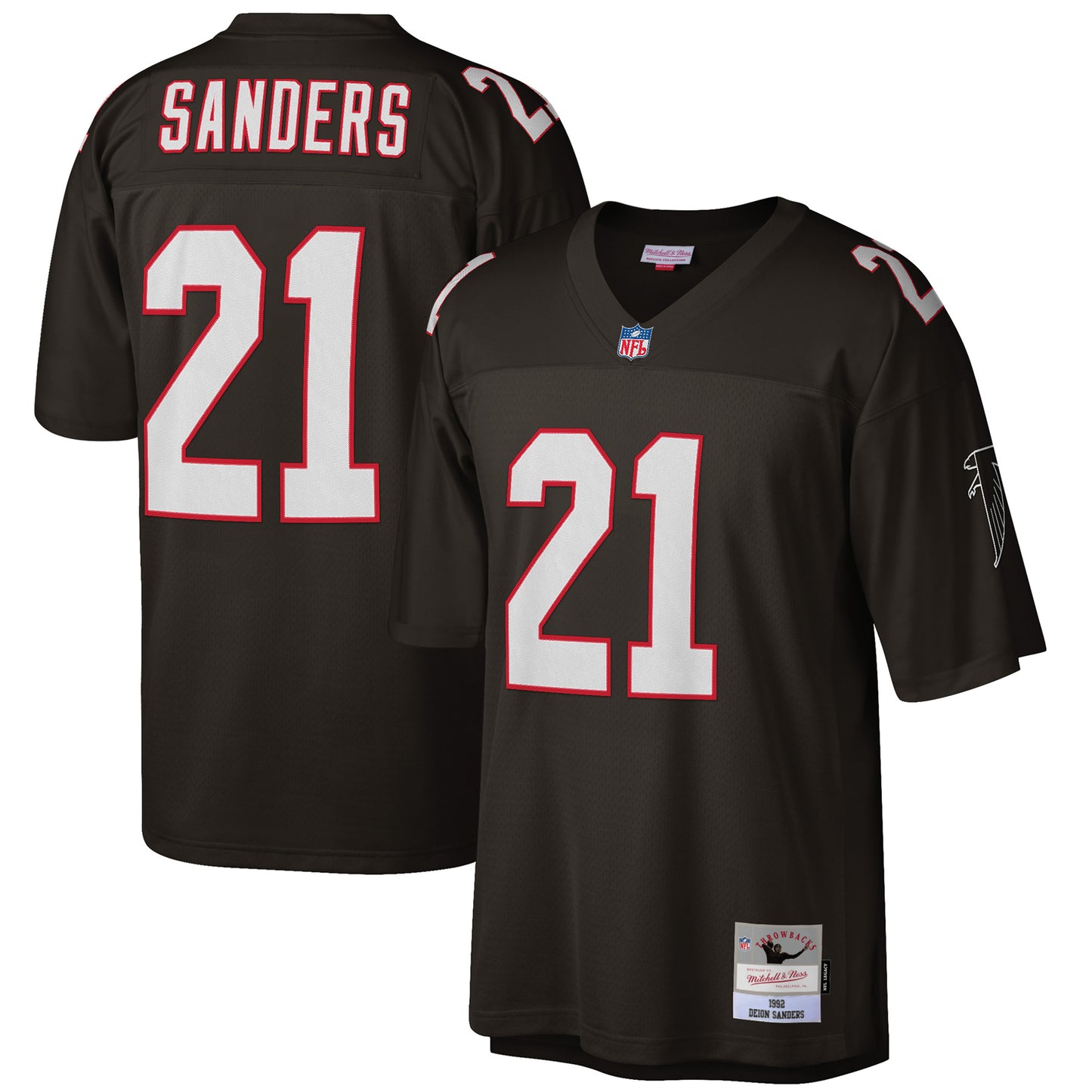 Men's Mitchell & Ness Deion Sanders Black Atlanta Falcons Big & Tall 1992 Retired Player Replica Jersey