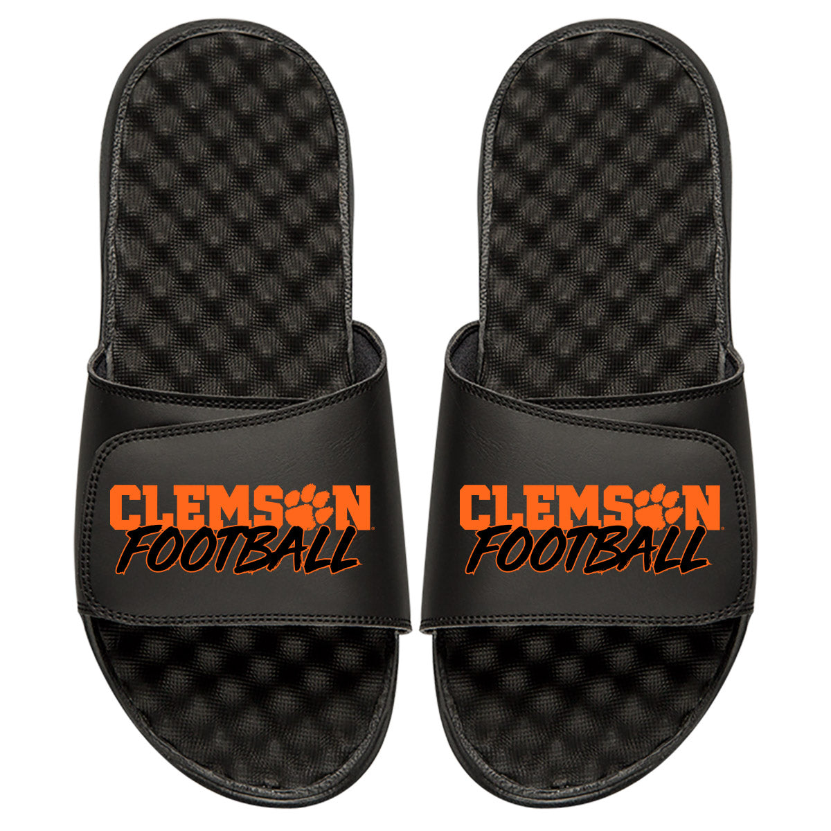 Men's ISlide Black Clemson Tigers Football Stacked Slide Sandals