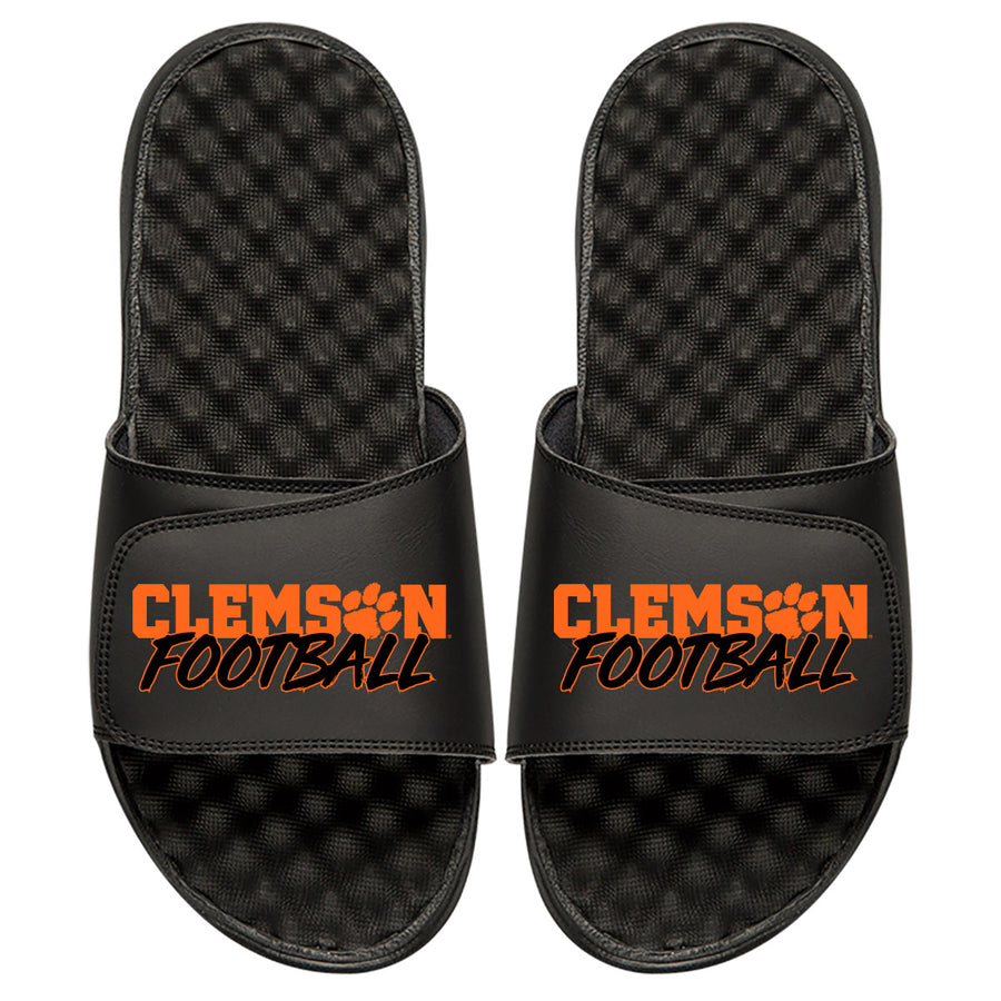 Men's ISlide Black Clemson Tigers Football Stacked Slide Sandals