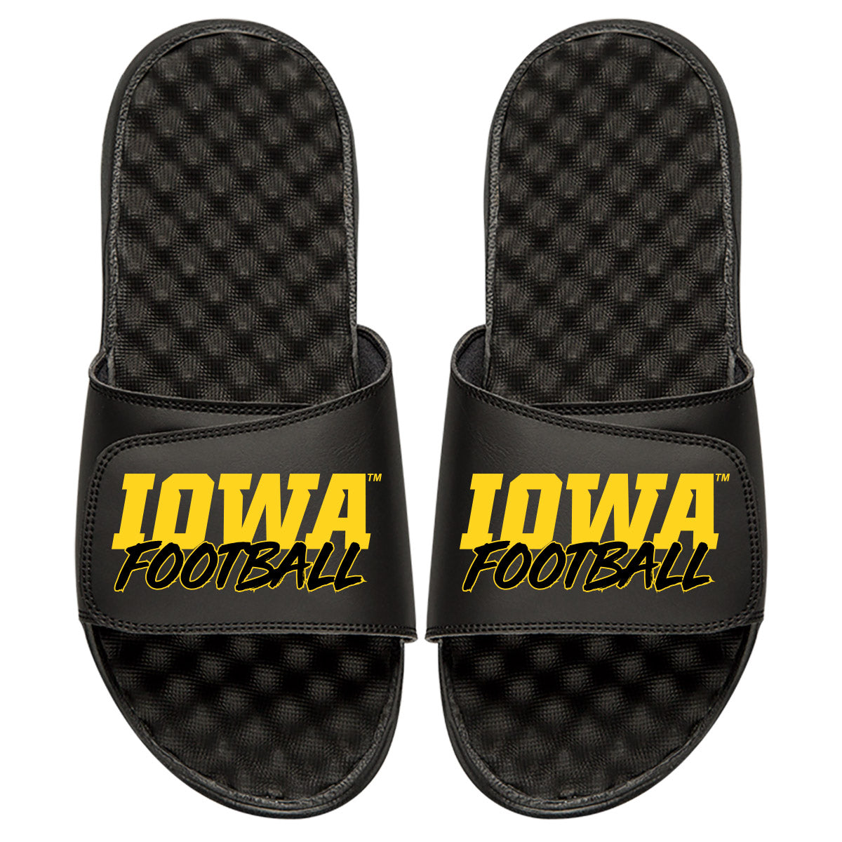 Men's ISlide Black Iowa Hawkeyes Football Stacked Slide Sandals