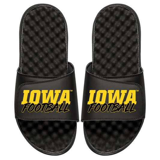 Men's ISlide Black Iowa Hawkeyes Football Stacked Slide Sandals