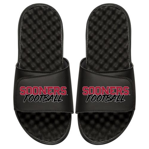 Men's ISlide Black Oklahoma Sooners Football Stacked Slide Sandals
