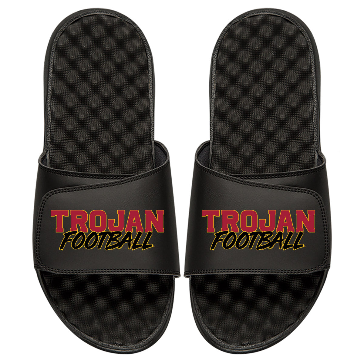 Men's ISlide Black USC Trojans Football Stacked Slide Sandals