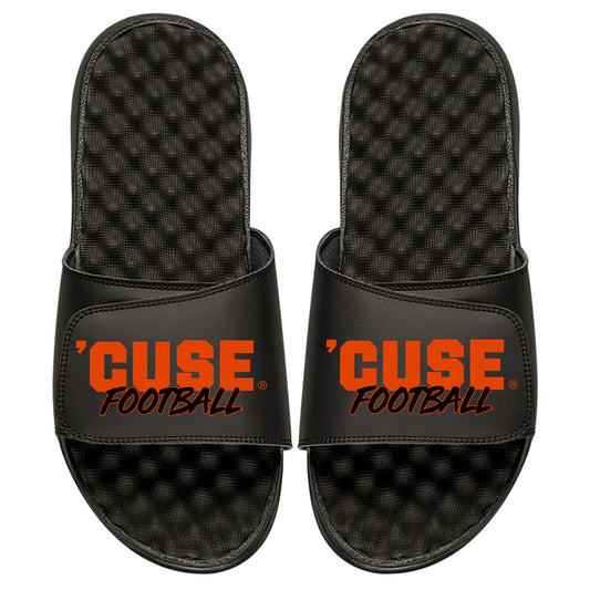 Men's ISlide Black Syracuse Orange Football Stacked Slide Sandals