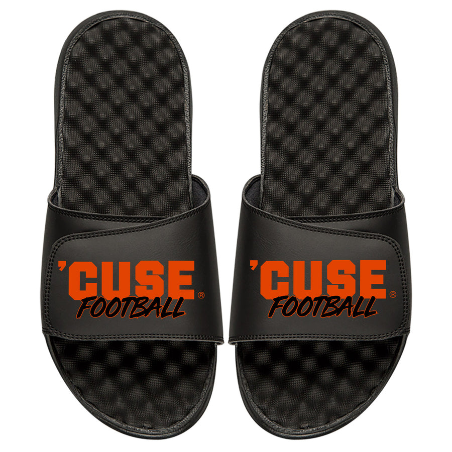 Men's ISlide Black Syracuse Orange Football Stacked Slide Sandals