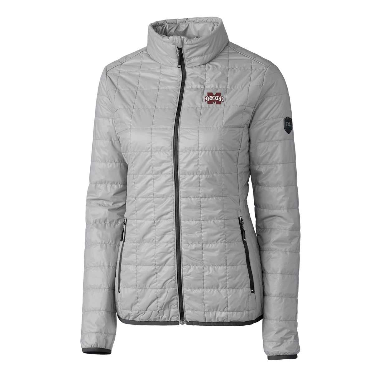 Women's Cutter & Buck Gray Mississippi State Bulldogs Rainier Full-Zip Puffer Jacket
