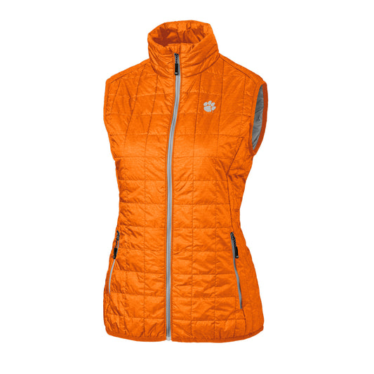 Women's Cutter & Buck Orange Clemson Tigers Rainier Full-Zip Puffer Vest