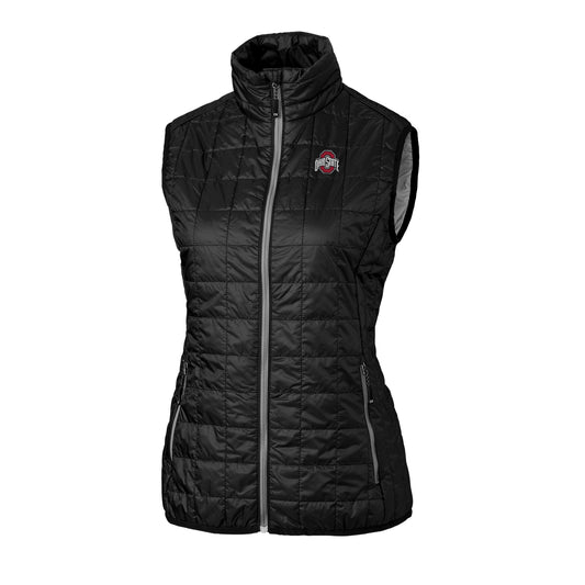 Women's Cutter & Buck Black Ohio State Buckeyes Rainier Full-Zip Puffer Vest