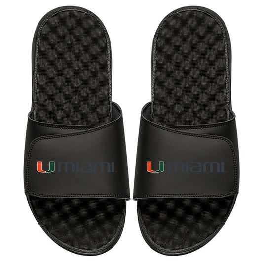 Men's ISlide Black Miami Hurricanes Wordmark Slide Sandals