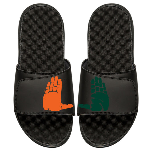 Youth ISlide Black Miami Hurricanes U Hands Slide Sandals