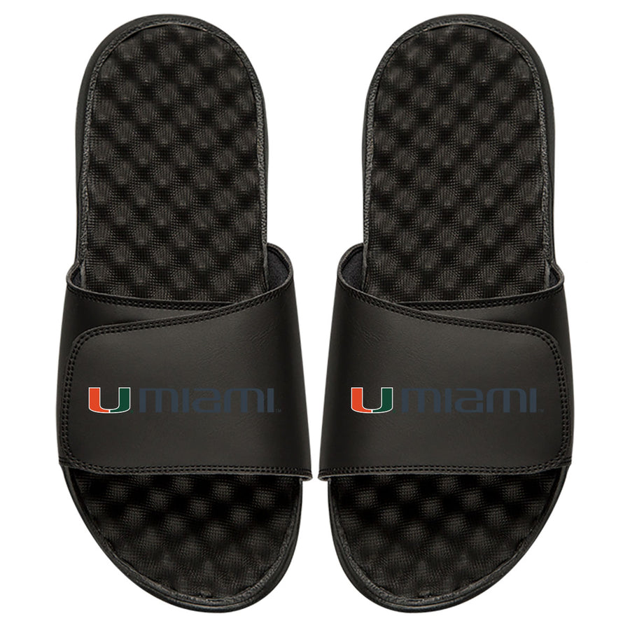 Youth ISlide Black Miami Hurricanes Wordmark Slide Sandals