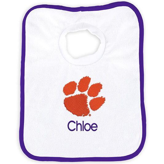 White Chad & Jake Clemson Tigers Personalized Bib