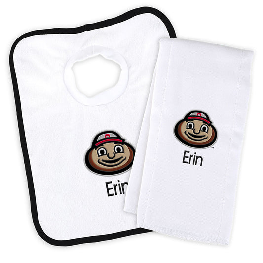 White Chad & Jake Ohio State Buckeyes NCAA Personalized Bib and Burp Cloth Set
