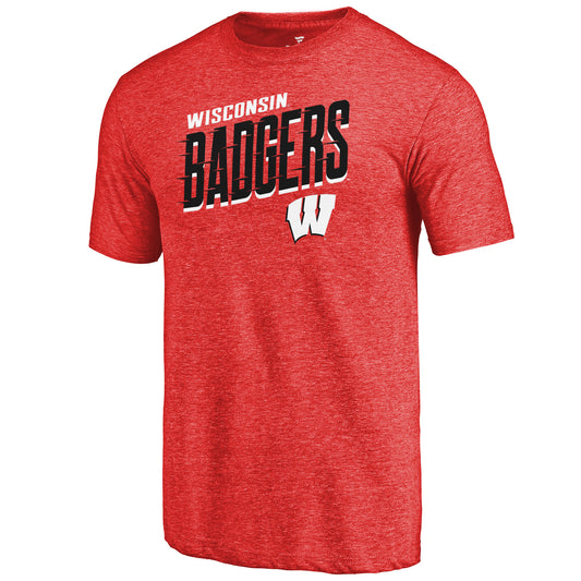 Men's Red Wisconsin Badgers Slant Strike Tri-Blend T-Shirt