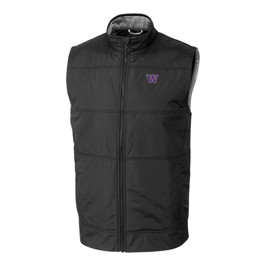 Men's Cutter & Buck Black Washington Huskies Big & Tall Stealth DryTec Full-Zip Vest