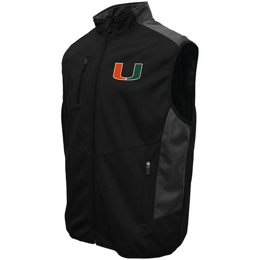 Men's Franchise Club Black Miami Hurricanes Peak Full-Zip Softshell Vest