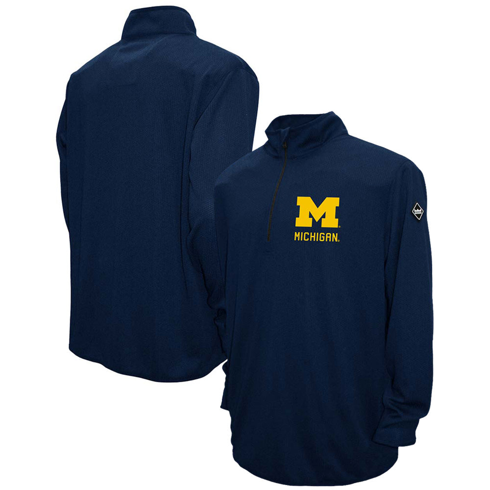 Men's Franchise Club Navy Michigan Wolverines Thermatec Half-Zip Pullover Jacket