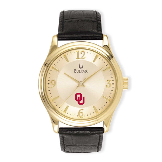 Men's Gold/Black Oklahoma Sooners Stainless Steel Leather Band Watch