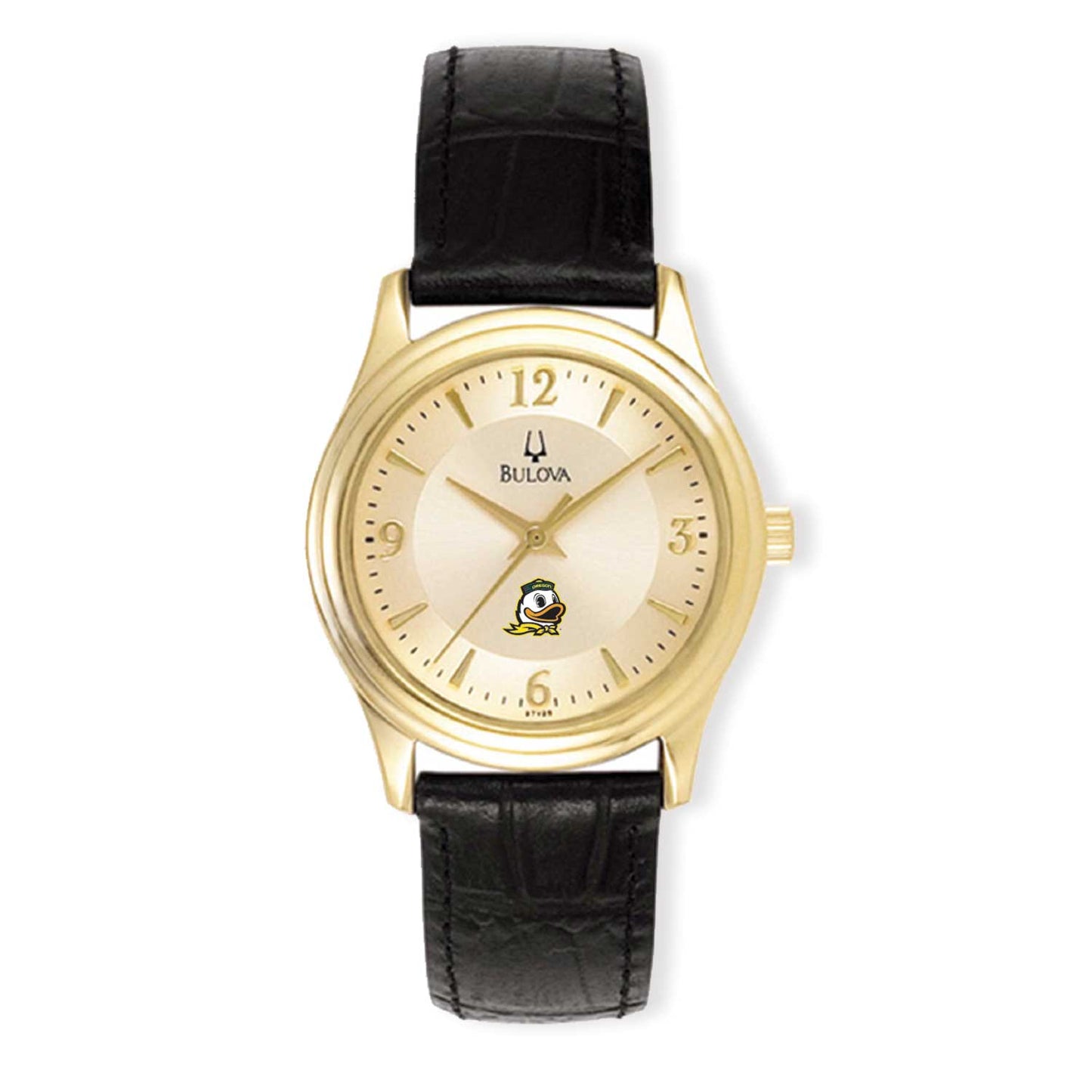 Women's Bulova Gold/Black Oregon Ducks Stainless Steel Watch with Leather Band