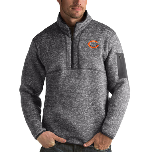 Men's Antigua Charcoal Chicago Bears Fortune Quarter-Zip Pullover Jacket