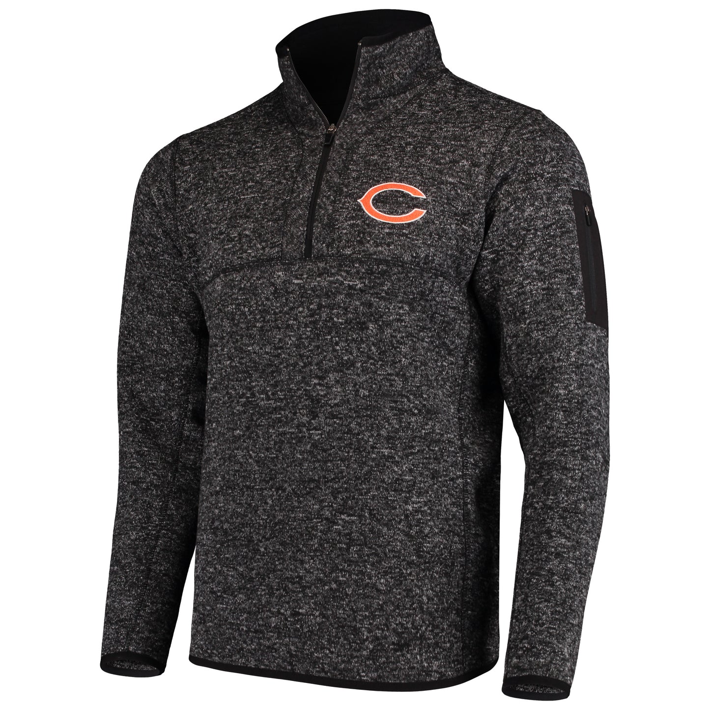 Men's Antigua Heather Black Chicago Bears Fortune Quarter-Zip Pullover Jacket