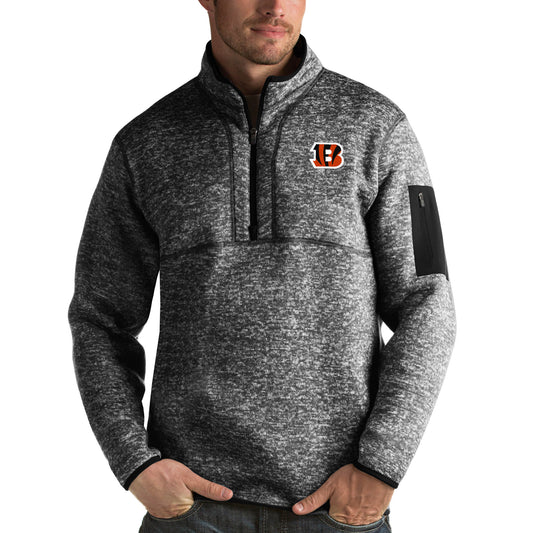 Men's Antigua Heather Black Cincinnati Bengals Fortune Quarter-Zip Pullover Jacket