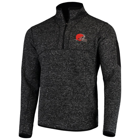 Men's Antigua Heather Black Cleveland Browns Fortune Quarter-Zip Pullover Jacket