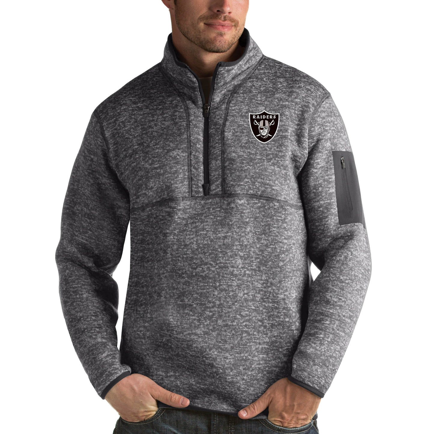 Men's Antigua Charcoal Las Vegas Raiders Fortune Quarter-Zip Pullover Jacket