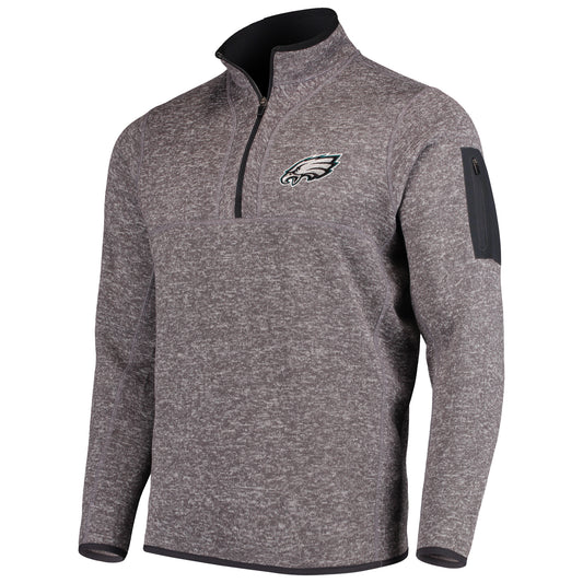 Men's Antigua Charcoal Philadelphia Eagles Fortune Quarter-Zip Pullover Jacket