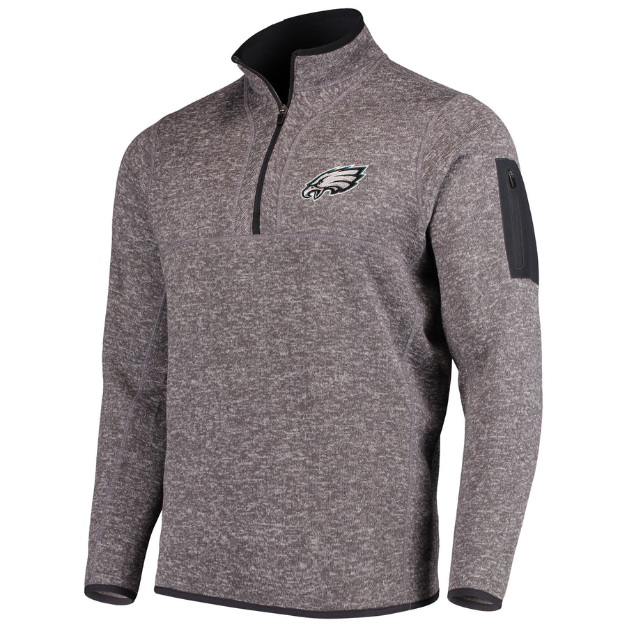 Men's Antigua Charcoal Philadelphia Eagles Fortune Quarter-Zip Pullover Jacket